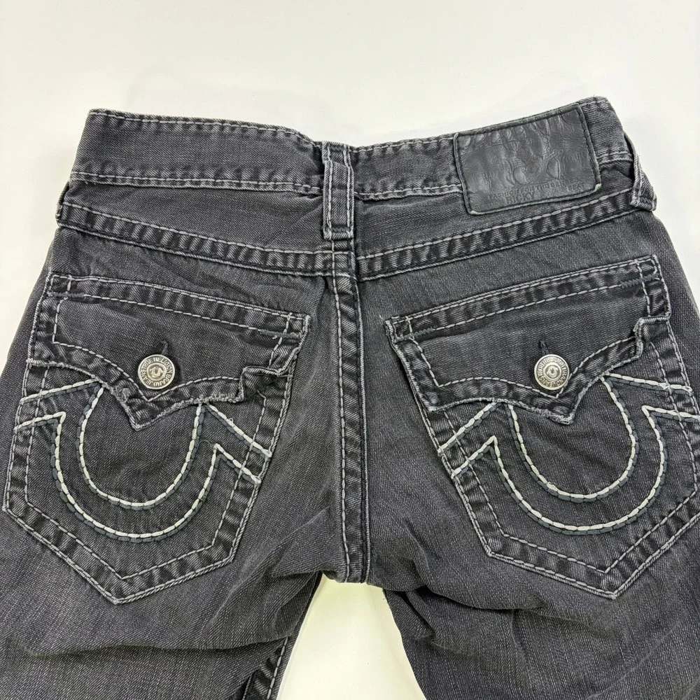 True Religion Ricky Straight Leg Jeans Mens 31 Black Faded Contrast Stitch USA